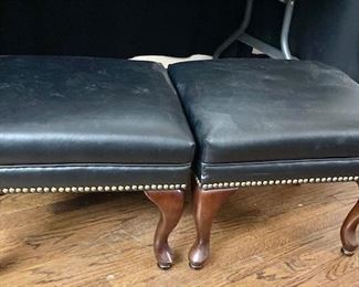 Matching Leather Ottomans.