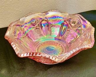 Pink Carnival Iridescent Glass Bowl.