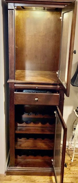 Thomasville Providence Collection Wine Curio Cabinet. 18 Bottle Capacity. Lighted w/ Glass Doors. H 73" x W 26" x D 21".