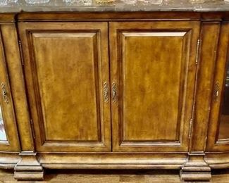 Wood/Glass Buffet with Marble Top. L 70" x D 17 1/2" x H 38 1/2".