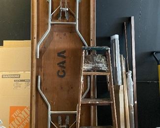 Large folding table, wood ladder