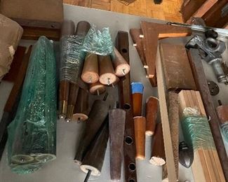wood scraps and mid century furniture parts, legs
