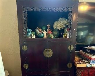 Antique Chinese Hardwood Cabinet with Carved Grape Vines