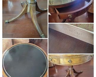 Aston Court Henredon Regency leather Top Drum Table w/ drawer 28" wide 