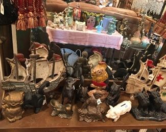 Cast iron door stops, animals, banks