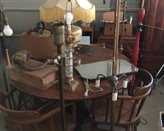 Dining table chairs, lamps