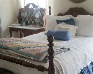 a view into the guestroom, antique bed with mattress