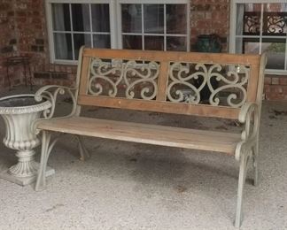 Garden bench and urn