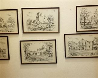 6 sketches by Al Reppple, 1968 San Antoinio Missions