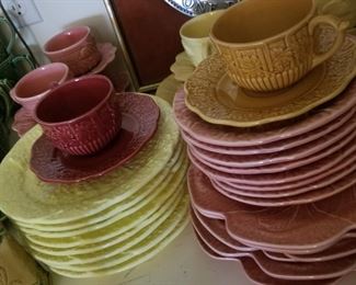 Lots of colorful pinneiro dishware, Portugal, Mix and match