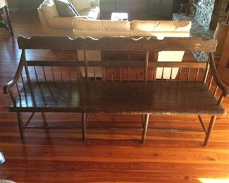 Danville, KY railroad bench in cherry wood with one board seat 21” wide x 6’ long.