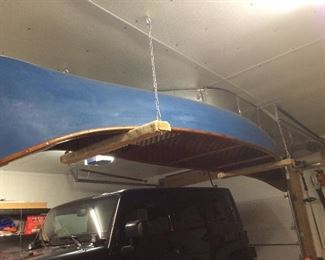 Vintage 13’ wooden/canvas canoe. This canoe has been refurbished with new finish, new canvas, new shaker tape seats and a few repairs. Unknown maker similar to Old Town in shape and style.
