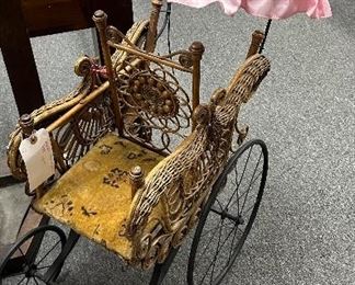 HAYWOOD WAKEFIELD CHILD VICTORIAN BUGGY, ALL ORIGINAL, EX. COND. DOLL COLLECTORS DREAM FIND!! STEEL WHEELS AND MOHAIR SET