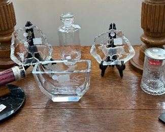 CRYSTAL ETCHED BLOCKS FROM SWEDISH ARTIST, SIGNED WITH DEER FIGURES