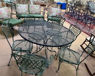 WOODARD TABLE WITH 6 CHAIRS IN ORIGINAL OLD GREEN PAINT