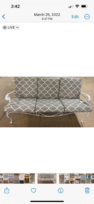 WROUGHT IRON COUCH AND 3 CUSHIONS