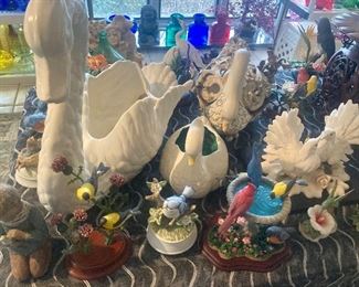 Lenox and other bird figurines and planters
