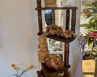 Stair step plant stand with Buddhas