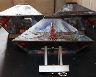 Three fun stain glass dragonfly ceiling light fixtures.