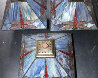 Three fun stain glass dragonfly ceiling light fixtures.