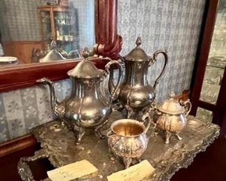 Silver tea service with tray