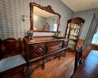 Jacobean sideboard buffet table with mirror