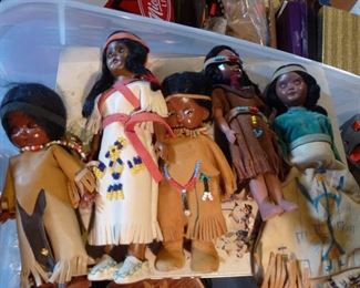 adorable vintage Indian dolls, not the cheap kind these dolls, these  have real leather or suede clothes decorated  with real beads that are not fake plastic, real Indian beads! Stored for over 20 years.