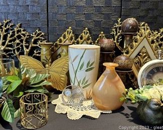 Large Collection of Gold Toned and Plant like Home Decor