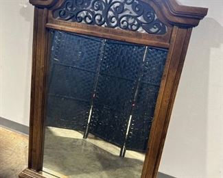 Nice Large Wood Framed Mirror with Iron Scroll Detail