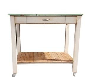 Nice Rolling Metal Top Utility Table with Middle Drawer