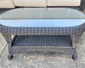 Outdoor Wicker Glass Top Table Oval