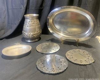 Three Italian Trivets and Three Other Silver Tone Items
