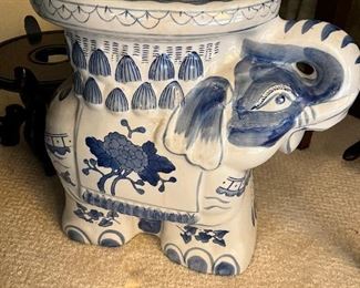Vintage blue and white elephant stand