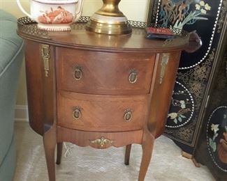 we have a matching pair of the antique French Commodes.. mahogany with olivewood, tulip wood and satin wood inlays. Intricate craftsmanship on these beautiful pieces!!   Circa early 1900's 