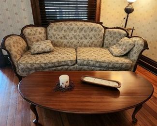 Mid Century coffee table and Antique sofa