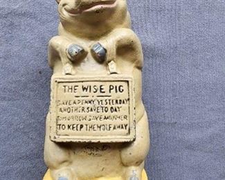 1930's Hubley The Wise Pig cast iron Bank