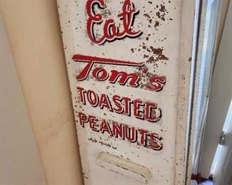 Antique Toms snack cabinet with glass Tom's containers 