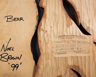 Signed hand-carved pieces by Bear Noel Brown and Ted Brown Jr