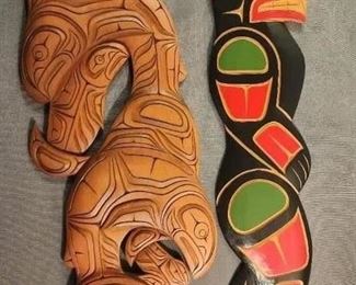 Signed hand-carved pieces by Bear Noel Brown and Ted Brown Jr,Native Northern pieces