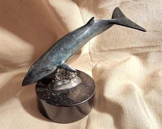 Bronze Blue Whale, by Randy Puckett 1983.  118/250 on marble base, 10"x3 1/2"x5"