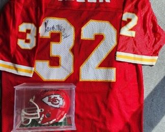 Marcus Allen Autographed mini football and Chiefs Jersey 