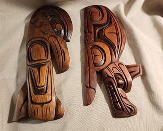 Robertson hand carvings, Kwakiutl Raven and Wolf