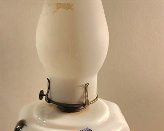 Hand painted milk glass Oil lamp