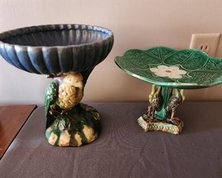 Majolica candy dish and compote