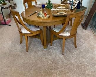 VERY NICE MCM FRINGE TABLE WITH EXTRA LEAF AND 1 ARM/5 SIDE CHAIRS
