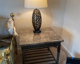 IRON AND STONE SIDE TABLE/ LAMP - 2 OF EACH AVAILABLE