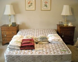 Qeen size bed w/frame.  Pair of beautiful matching nightstands by Keller Furniture