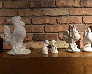White roosters and hens