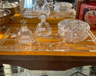 Glass trays, perfume bottles