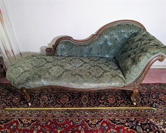 Vintage Carved Wood Brocade Chaise Lounge